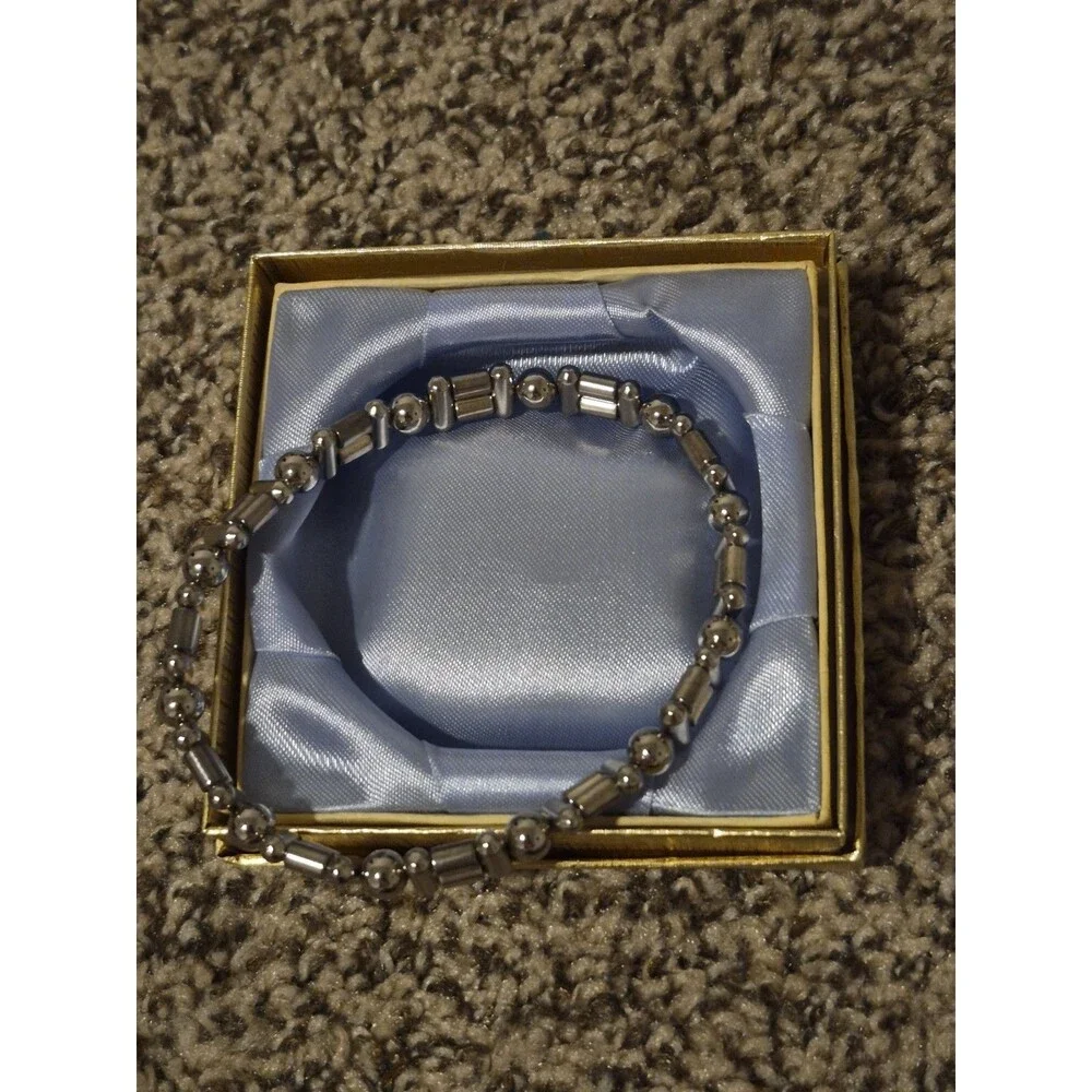 VINTAGE METALLIC MAGNETIC BEAD STRETCH BRACELETS SET OF 2